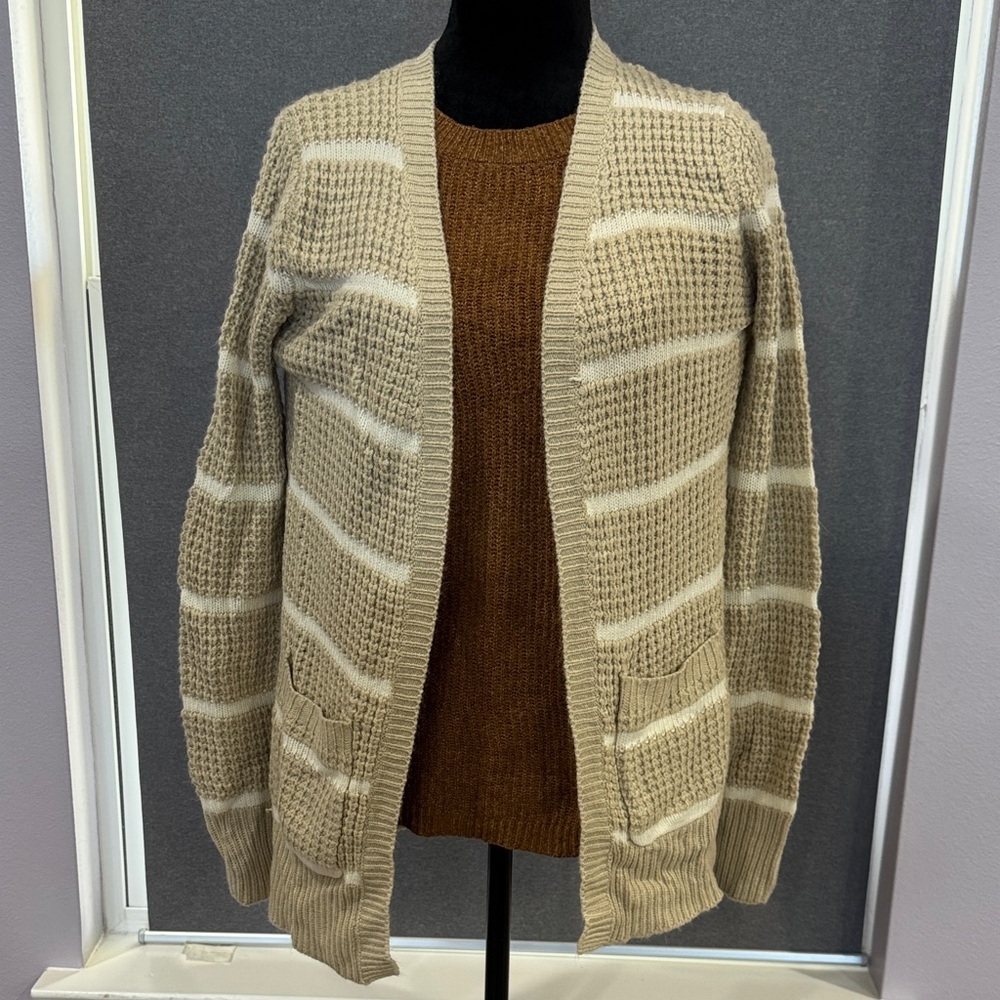Pink Rose Beige and Cream Striped Cardigan